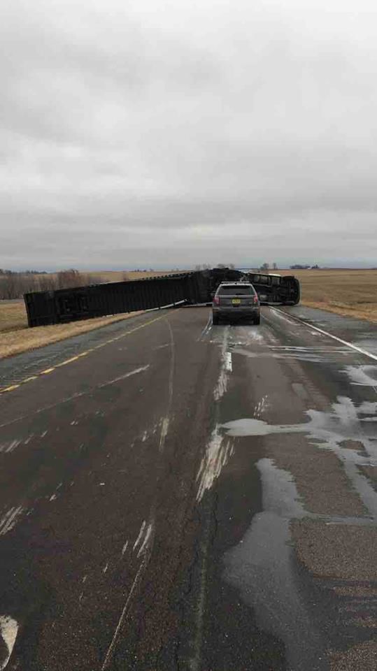 Iowa State Patrol over turned semi 2